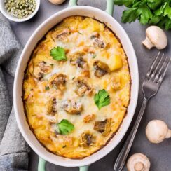 Hearty and comforting Potato Chicken Mushroom Casserole, made with tender chicken, creamy mushrooms, and layers of sliced potatoes baked to golden perfection. This rich and flavorful casserole is seasoned with garlic, herbs, and melted cheese, creating a deliciously savory meal that’s easy to prepare and perfect for family dinners. The combination of textures and flavors makes this dish a satisfying comfort food classic.