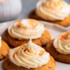Soft and spiced Pumpkin Cookies topped with a rich and creamy cream cheese frosting, bringing out the perfect balance of sweet pumpkin flavor and tangy frosting. These tender cookies are packed with warm fall spices like cinnamon and nutmeg, making them an ideal treat for the holiday season or anytime you crave a cozy dessert. Each bite melts in your mouth with a hint of sweetness and tang, perfect for sharing or indulging in yourself.