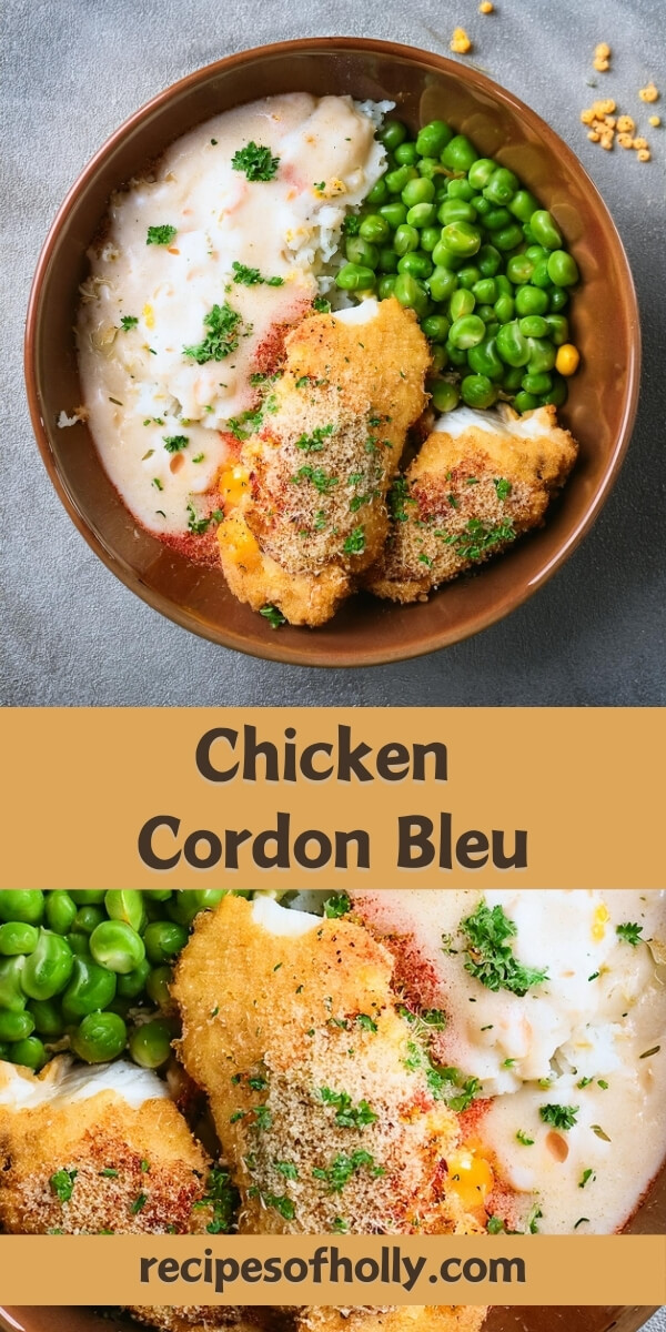 Classic Chicken Cordon Bleu featuring tender, juicy chicken breasts stuffed with savory ham and melted Swiss cheese, then breaded and baked to crispy, golden perfection. This delicious dish combines rich flavors with a crunchy exterior, making it an elegant and satisfying meal for any occasion. Serve with a creamy Dijon sauce for an extra touch of flavor.