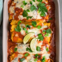Flavor-packed Chicken Enchiladas filled with tender shredded chicken, smothered in a rich, homemade enchilada sauce, and topped with melted cheese. Wrapped in soft tortillas, these enchiladas are baked to perfection and are loaded with Mexican spices and bold flavors. Ideal for a quick weeknight dinner or a family gathering, these cheesy, satisfying enchiladas are sure to become a favorite