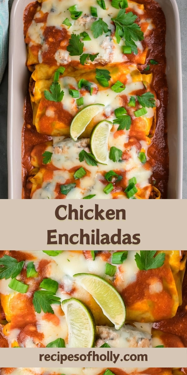 Flavor-packed Chicken Enchiladas filled with tender shredded chicken, smothered in a rich, homemade enchilada sauce, and topped with melted cheese. Wrapped in soft tortillas, these enchiladas are baked to perfection and are loaded with Mexican spices and bold flavors. Ideal for a quick weeknight dinner or a family gathering, these cheesy, satisfying enchiladas are sure to become a favorite