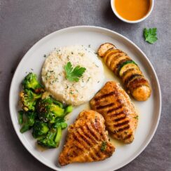 erfectly grilled chicken coated in a sweet and tangy honey mustard glaze, creating a delicious caramelized finish. This simple yet flavorful dish combines the richness of honey with the sharpness of Dijon mustard, making it ideal for summer barbecues or quick weeknight dinners. Serve with your favorite sides for a healthy, mouthwatering meal that's sure to impress
