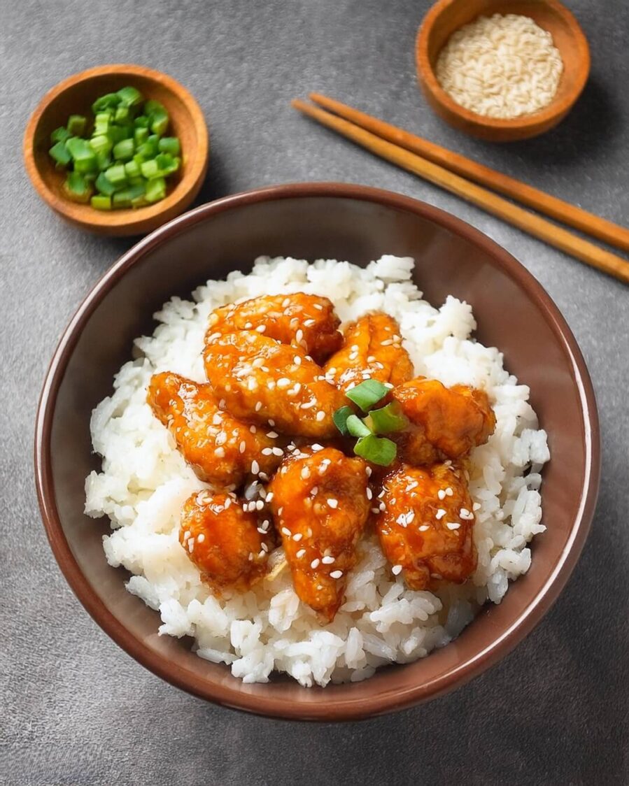 Crispy and tangy Chinese Orange Chicken featuring bite-sized chicken pieces, fried to golden perfection and coated in a sweet and zesty orange sauce. Infused with the flavors of fresh orange juice, garlic, and ginger, this takeout favorite is both delicious and easy to make at home. Serve with steamed rice or vegetables for a flavorful and satisfying meal that's perfect for any occasion