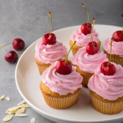 Whenever you're in the mood for something sweet and elegant, these Cherry Almond Cupcakes combine tender almond cake with the sweet, juicy flavor of cherries, creating a delightful dessert perfect for any celebration.