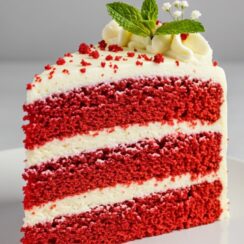 Moist, tender, and rich with a hint of cocoa, this classic red velvet cake is finished with tangy cream cheese frosting for a decadent showstopper.