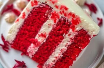 Experience the classic allure of Red Velvet Cake, perfect for any celebration. This iconic dessert features layers of moist, vibrant red cake with a subtle hint of cocoa, beautifully contrasted by a creamy, tangy cream cheese frosting. Each slice offers a perfect balance of sweetness and richness, with a velvety texture that melts in your mouth. Garnished with red cake crumbs and a touch of elegance, this homemade Red Velvet Cake is ideal for birthdays, holidays, or any special occasion.
