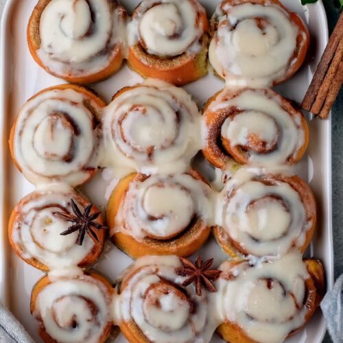 These pumpkin Cinnamon Rolls are absolutely mouthwatering! Soft, tender, and bursting with delicious pumpkin flavor, they're an irresistible treat that practically melts in your mouth.