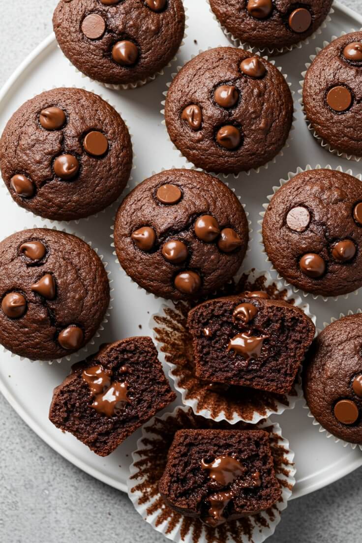 Double Chocolate Chip Muffins – Rich and Fudgy Bakery Style
