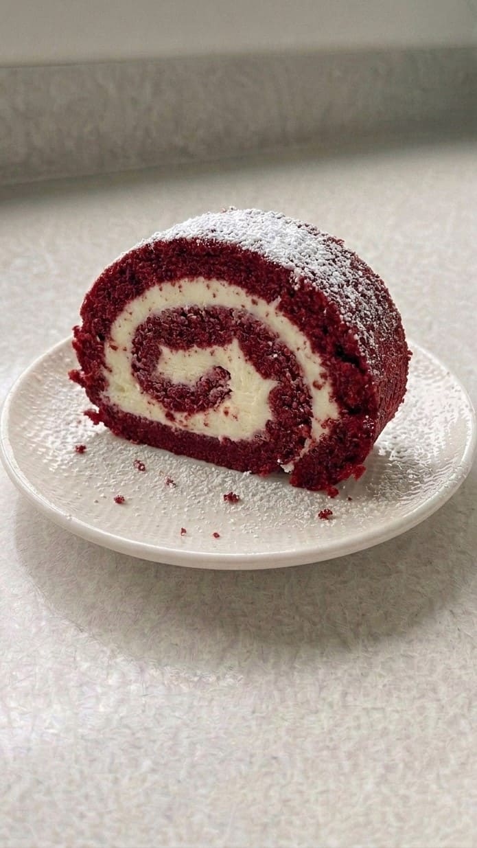 Classic Red Velvet Swiss Roll with Smooth Cream Cheese Frosting