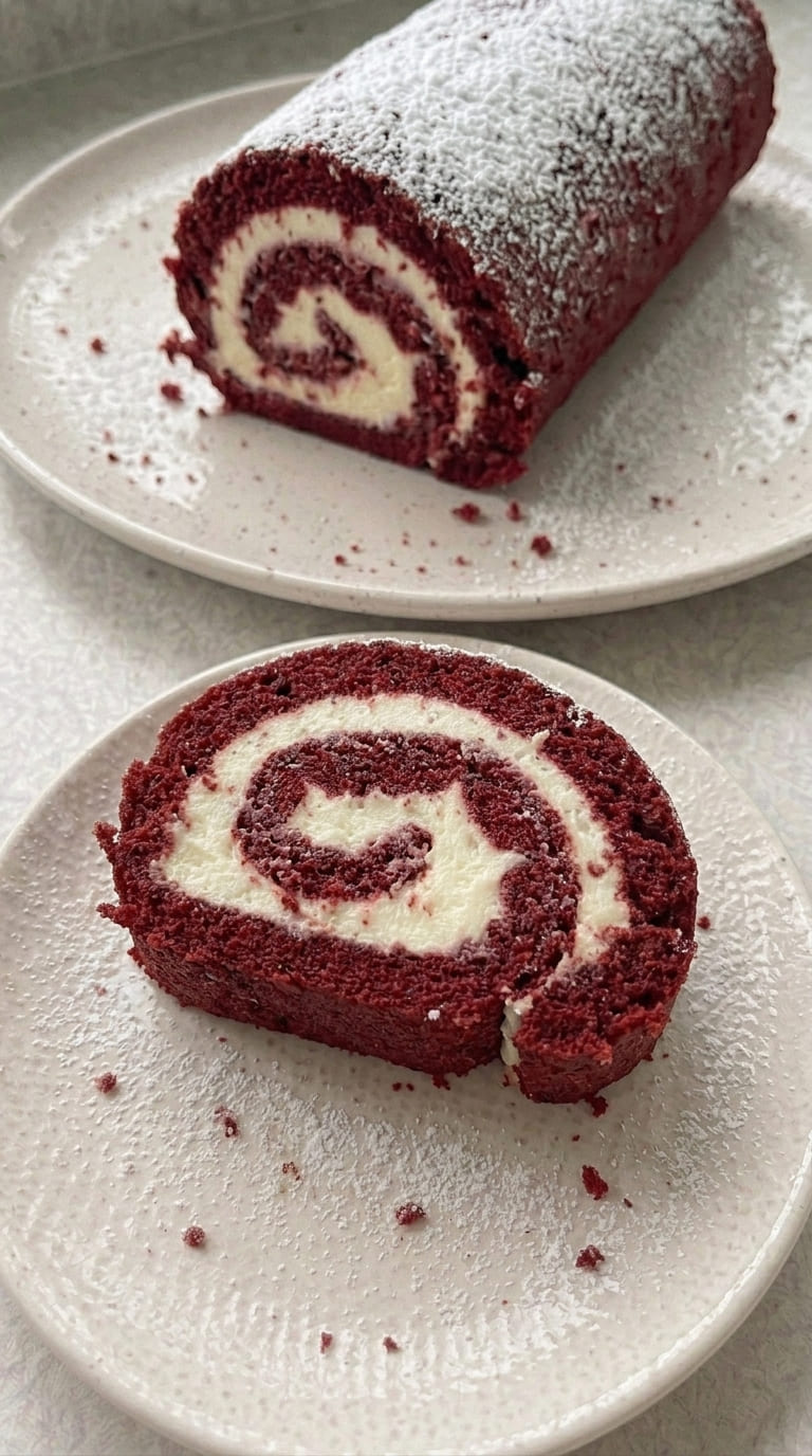 Classic Red Velvet Swiss Roll with Smooth Cream Cheese Frosting