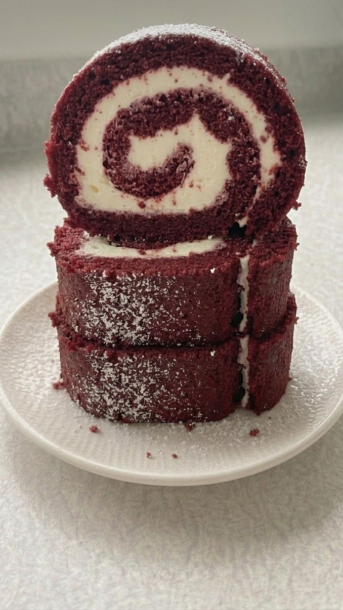 Classic Red Velvet Swiss Roll with Smooth Cream Cheese Frosting