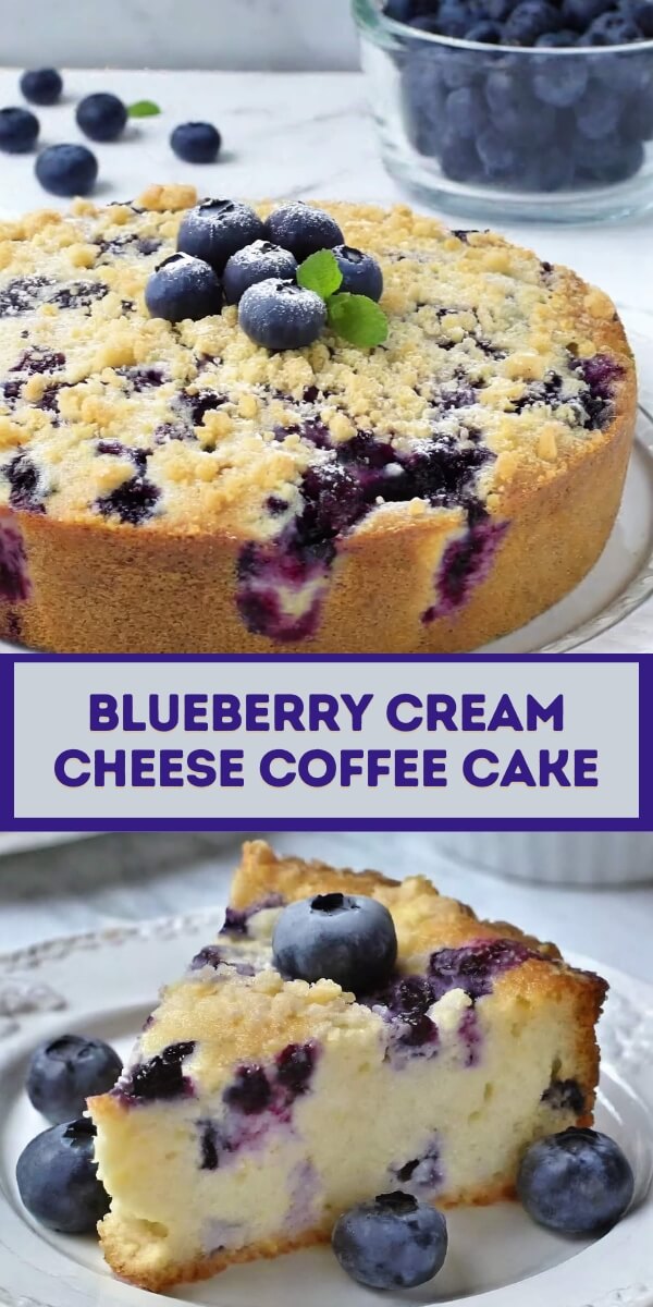 Blueberry Cream Cheese Coffee Cake is a delicious coffee cake that might become your new favorite! The cake is soft and moist, with a delightful topping of cream cheese, fresh blueberries, and a buttery, crunchy streusel. Enjoy a fluffy slice of this coffee cake with your morning coffee for the perfect start to your day!