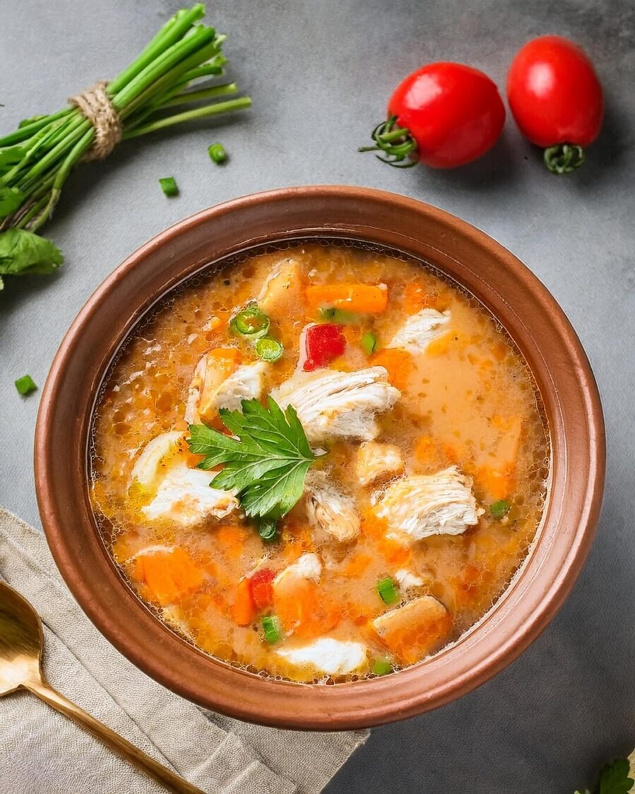 Spicy and creamy Buffalo Chicken Soup made with tender shredded chicken, tangy buffalo sauce, and rich, velvety broth. This hearty soup is packed with bold flavors and a touch of heat, perfectly balanced with cream cheese and ranch seasoning. Topped with blue cheese crumbles and fresh herbs, this dish is a perfect fusion of buffalo wings and comfort soup, ideal for game days or a cozy dinner.