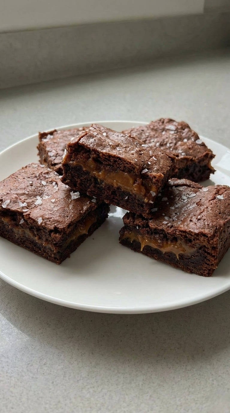 Caramel Stuffed Brownies, Gooey Center & Fudgy Layers