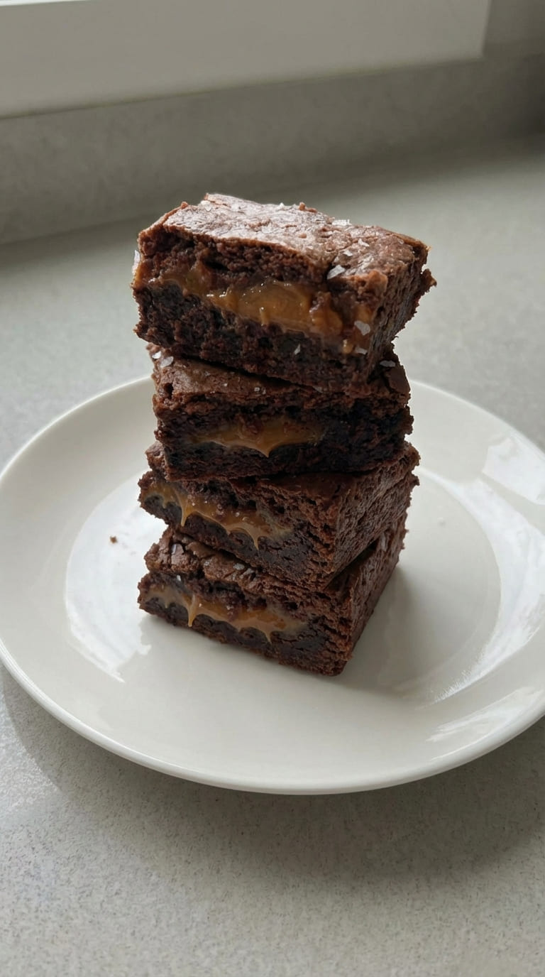 Caramel Stuffed Brownies, Gooey Center & Fudgy Layers