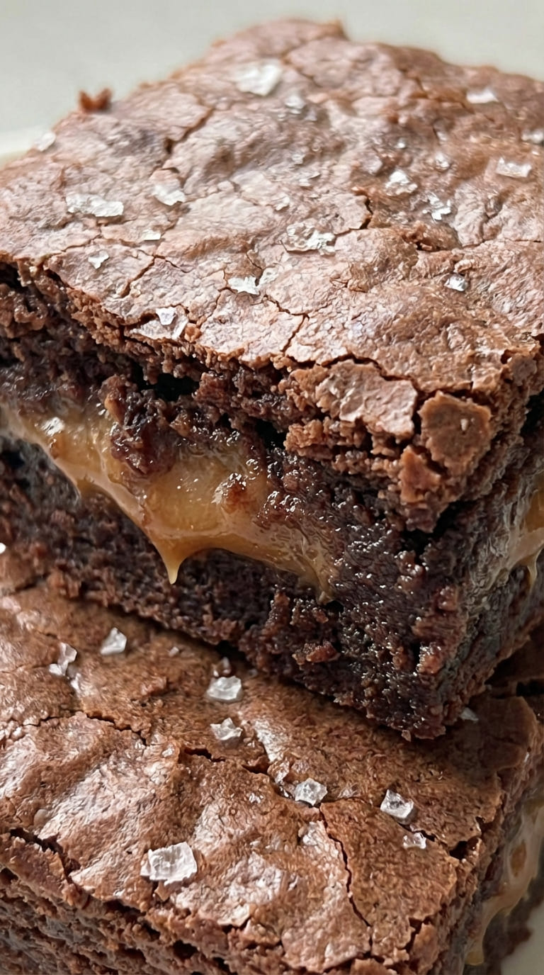Caramel Stuffed Brownies, Gooey Center & Fudgy Layers