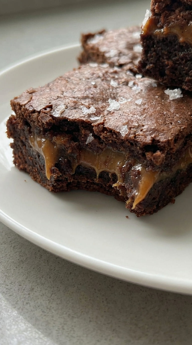 Caramel Stuffed Brownies, Gooey Center & Fudgy Layers