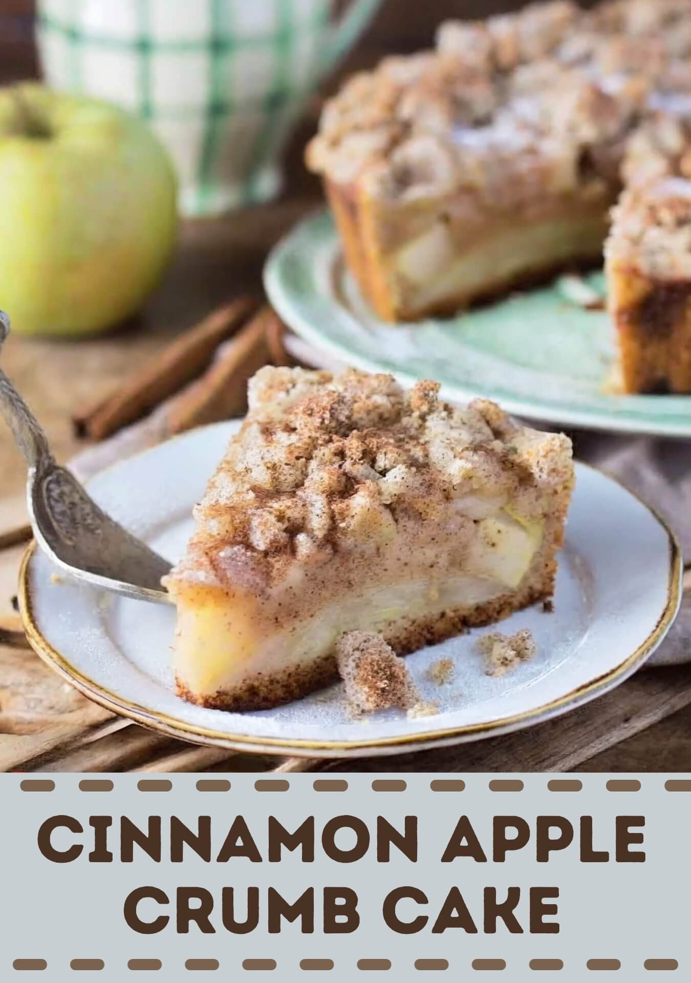 A mouthwatering Cinnamon Apple Crumb Cake that combines the warmth of cinnamon, the sweetness of apples, and the delightful texture of a crumb topping. This cake is a delicious treat for any occasion.
The cake itself is typically infused with ground cinnamon and filled with chunks of fresh apples, creating a moist and flavorful base. The crumb topping is made with a mixture of flour, sugar, butter, and more cinnamon, offering a sweet and crumbly texture that complements the softness of the cake.
Once baked to perfection, this crumb cake is often finished with a dusting of powdered sugar or a drizzle of vanilla glaze for an extra touch of sweetness and visual appeal.
Whether enjoyed with a cup of coffee as a morning treat or served as a dessert after a cozy dinner, Cinnamon Apple Crumb Cake is a delightful way to savor the flavors of fall.