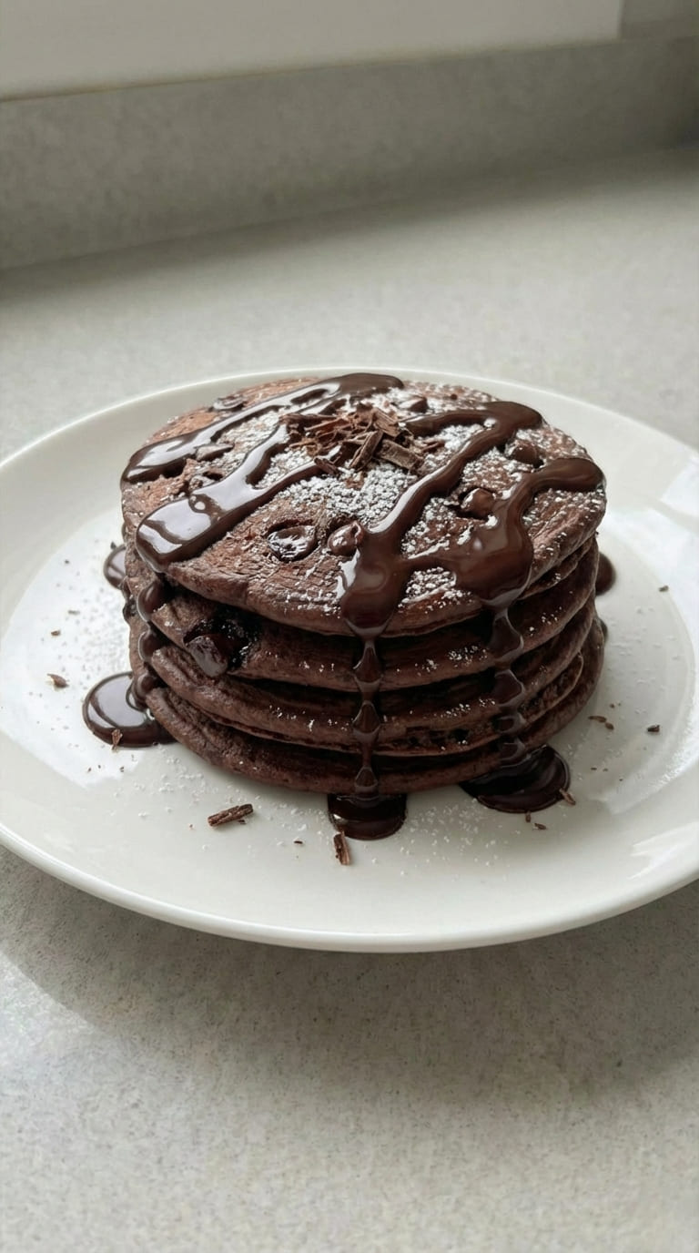 Double Chocolate Pancakes, Rich & Fluffy Breakfast Treat