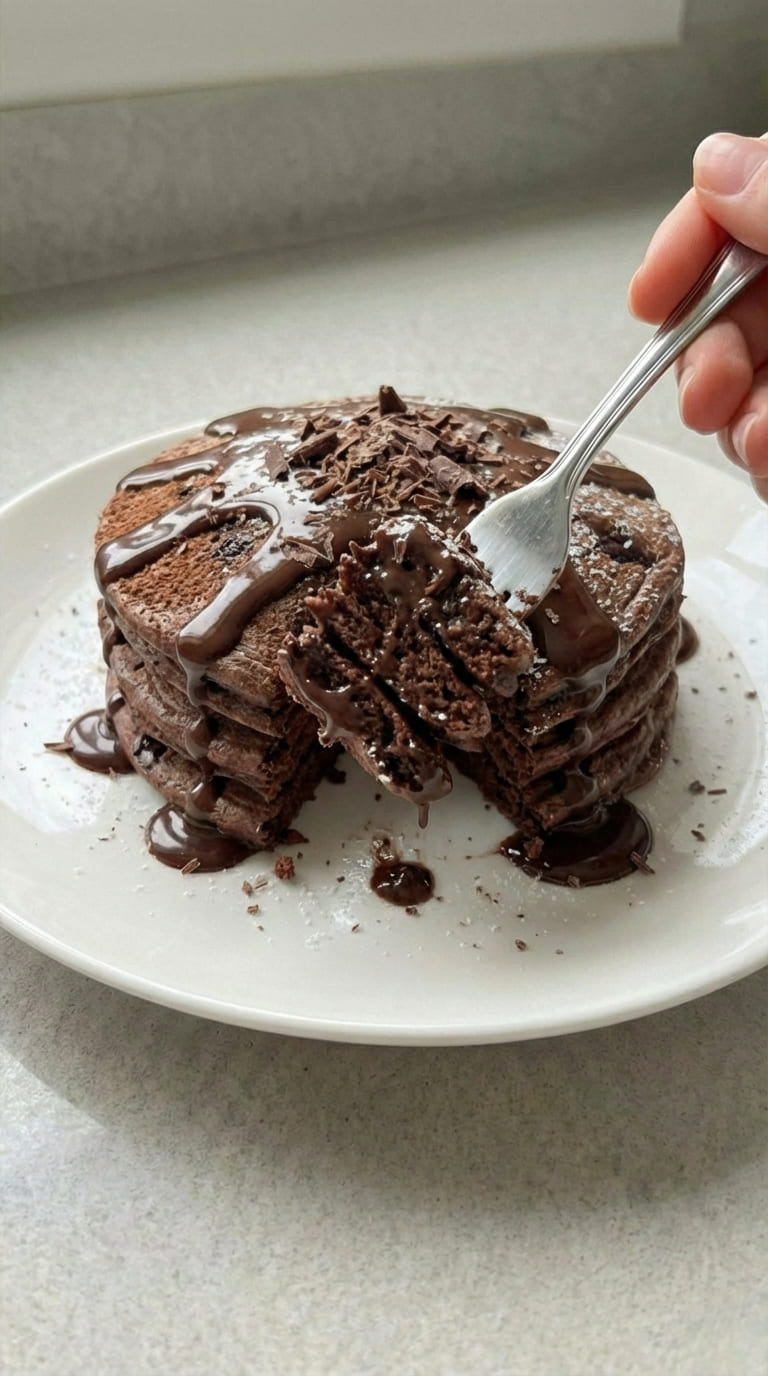 Double Chocolate Pancakes, Rich & Fluffy Breakfast Treat