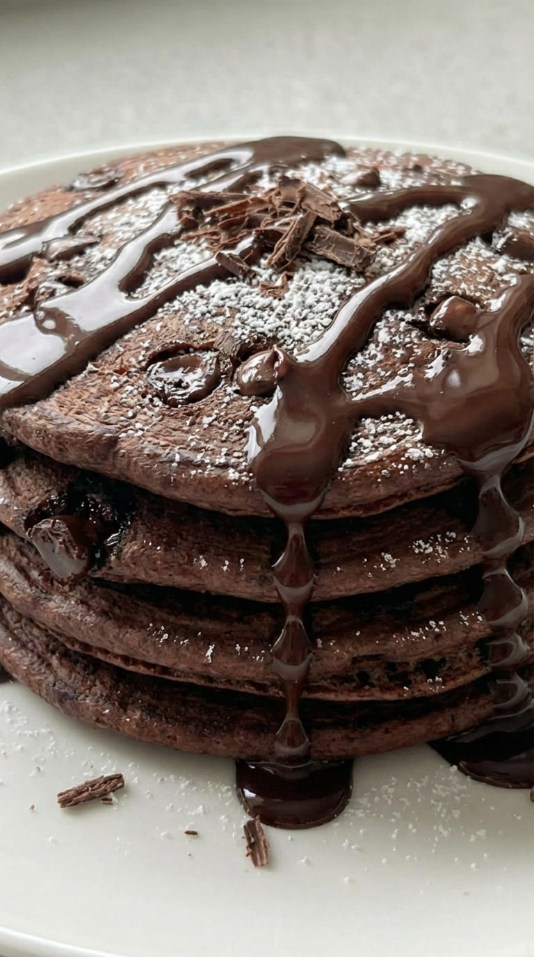 Double Chocolate Pancakes, Rich & Fluffy Breakfast Treat