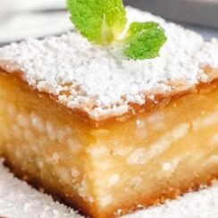 Indulge in the decadent delight of our Gooey Butter Cake, a heavenly treat that combines a buttery, soft base with a gooey, sweet center. Picture a golden crust that cradles a rich, luscious filling, creating a mouthwatering contrast of textures. The cake is both sweet and slightly tangy, with a melt-in-your-mouth consistency that makes every bite a symphony of flavors. Whether served as a dessert centerpiece or enjoyed with a cup of coffee, our Gooey Butter Cake is an irresistible confection that promises to satisfy your sweetest cravings.