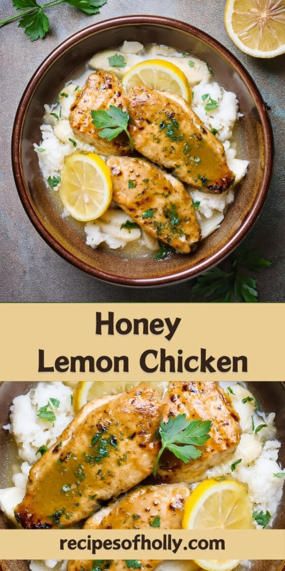 Delicious Honey Lemon Chicken featuring tender, pan-seared chicken breasts coated in a sweet and tangy honey lemon glaze. This quick and easy dish combines the zesty brightness of fresh lemon juice with the natural sweetness of honey, creating a perfect balance of flavors. Served with a side of rice or vegetables, this dish is ideal for a light yet satisfying weeknight dinner