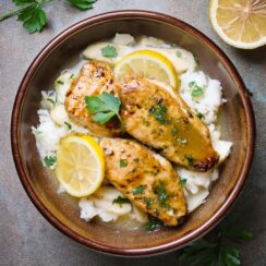 Delicious Honey Lemon Chicken featuring tender, pan-seared chicken breasts coated in a sweet and tangy honey lemon glaze. This quick and easy dish combines the zesty brightness of fresh lemon juice with the natural sweetness of honey, creating a perfect balance of flavors. Served with a side of rice or vegetables, this dish is ideal for a light yet satisfying weeknight dinner