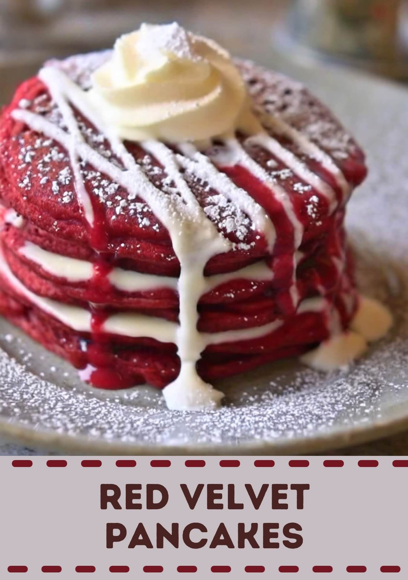 Scrumptious Red Velvet Pancakes that bring the classic flavors of red velvet cake to your breakfast table. These pancakes boast a rich cocoa flavor with a hint of tanginess, creating a delightful combination of sweetness and depth.
The batter is typically made with flour, cocoa powder, buttermilk, eggs, sugar, and a touch of red food coloring to achieve that iconic red hue. Baking powder or baking soda may be added to ensure fluffy pancakes.
Once cooked to perfection on a griddle or skillet, these red velvet pancakes can be served with a variety of toppings. Cream cheese frosting, whipped cream, fresh berries, or a dusting of powdered sugar are popular choices to enhance both the flavor and presentation.
Perfect for a special breakfast or brunch occasion, Red Velvet Pancakes offer a festive and delicious way to start your day.