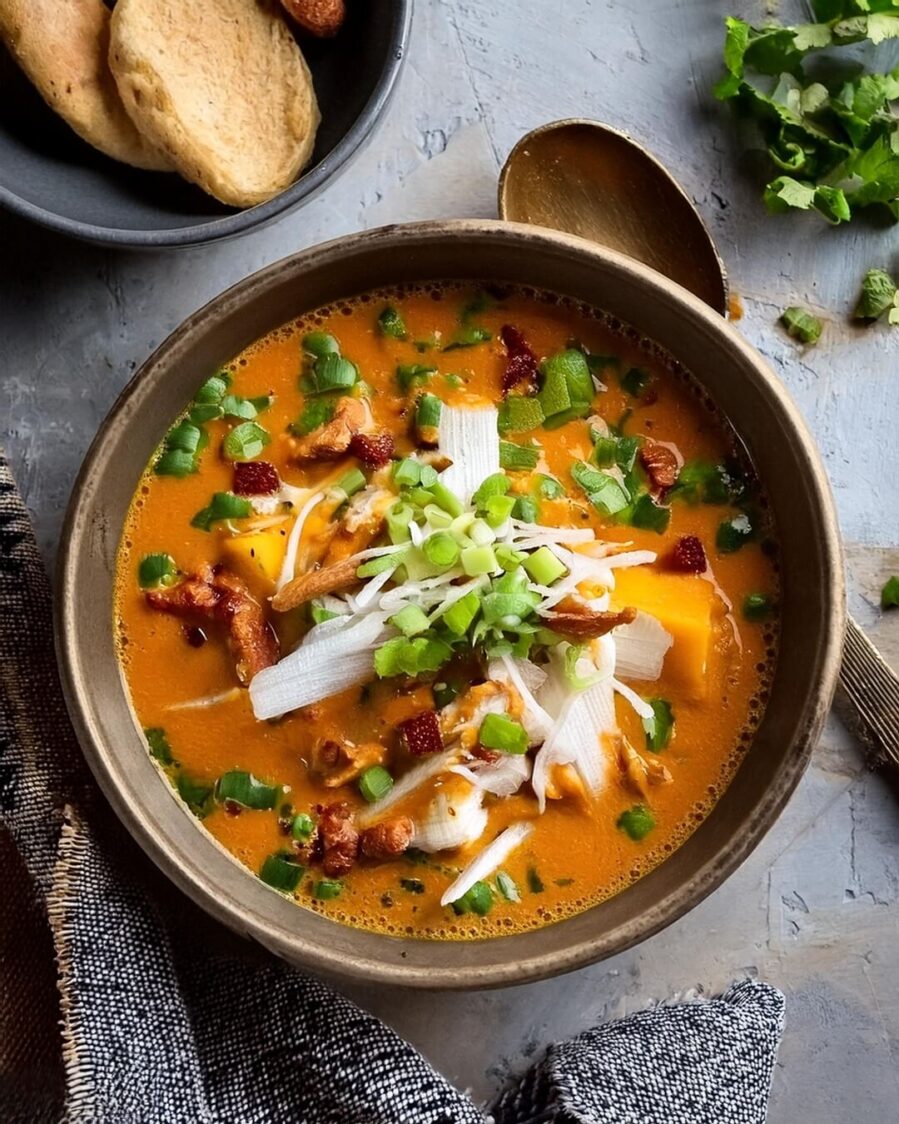 Rich and hearty Chicken Enchilada Soup featuring tender shredded chicken, black beans, corn, and a bold enchilada sauce simmered in a flavorful broth. This easy-to-make soup is packed with Mexican-inspired spices, offering a delicious combination of heat and comfort. Topped with shredded cheese, tortilla strips, and fresh cilantro, it's a perfect choice for a cozy dinner or a satisfying lunch.