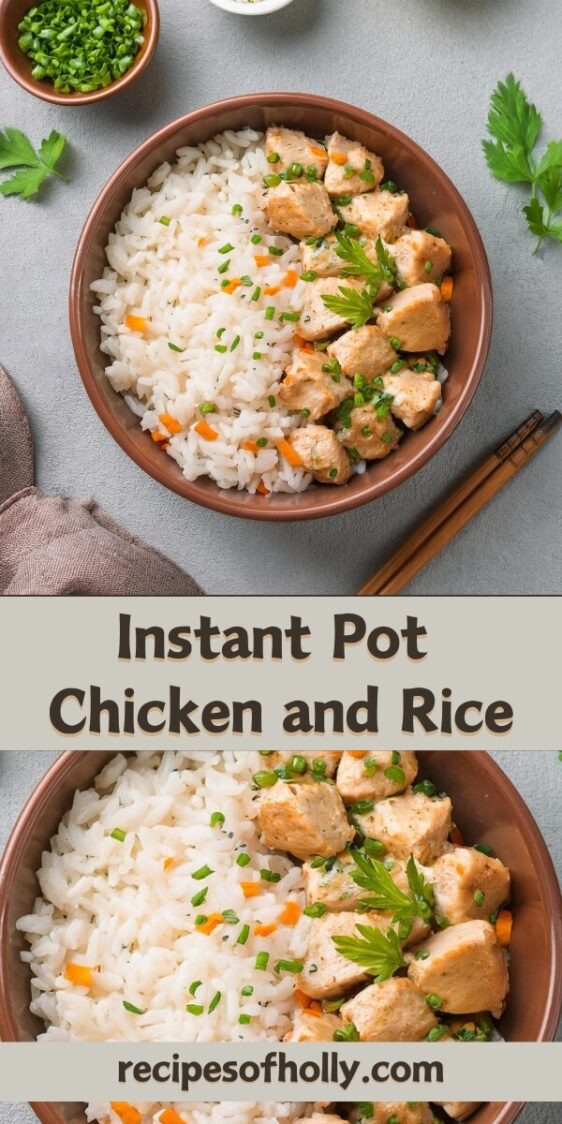 Quick and comforting Instant Pot Chicken and Rice with tender chicken, fluffy rice, and savory vegetables cooked in a flavorful broth. This one-pot meal is easy to prepare and delivers a delicious blend of herbs, garlic, and spices, making it perfect for busy weeknights or a family-friendly dinner. With its rich flavor and minimal prep, this dish is both satisfying and convenient.