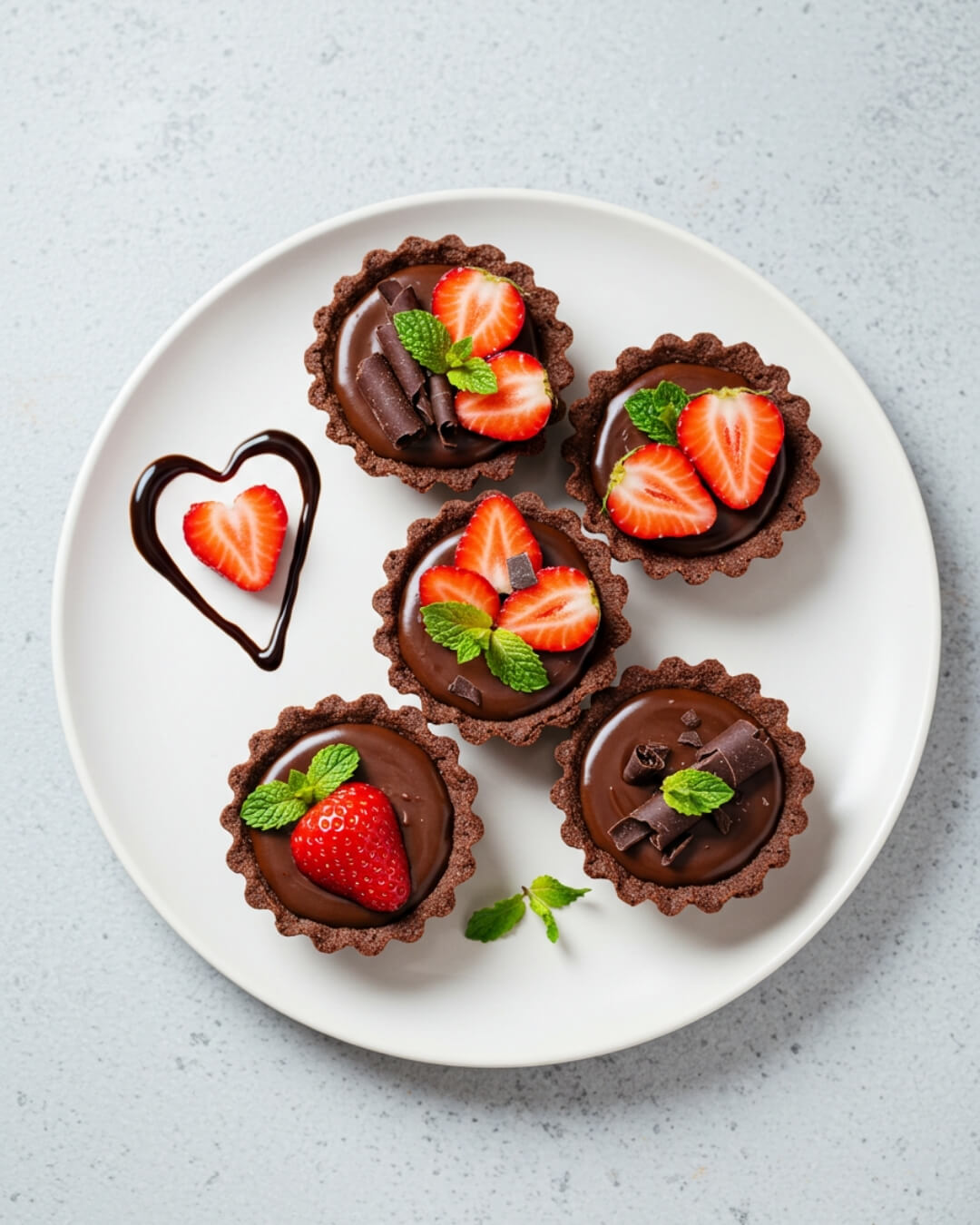 These mini chocolate tarts are filled with a silky, ganache-like chocolate center and nestled in a crisp pastry shell—perfect for bite-sized indulgence!