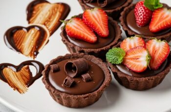 These mini chocolate tarts are filled with a silky, ganache-like chocolate center and nestled in a crisp pastry shell—perfect for bite-sized indulgence!