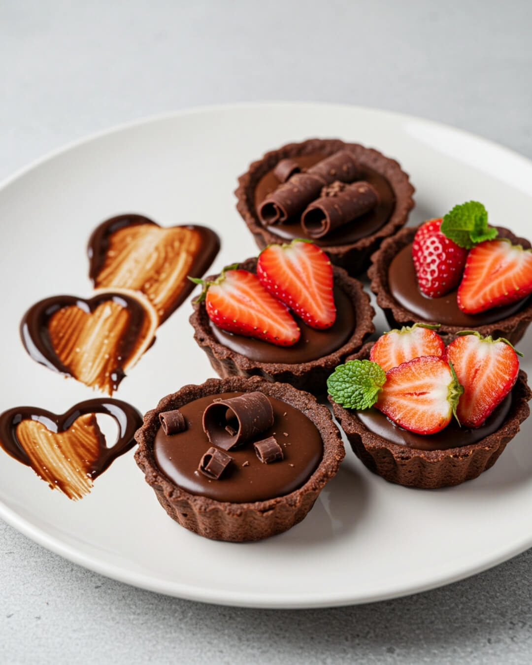 These mini chocolate tarts are filled with a silky, ganache-like chocolate center and nestled in a crisp pastry shell—perfect for bite-sized indulgence!