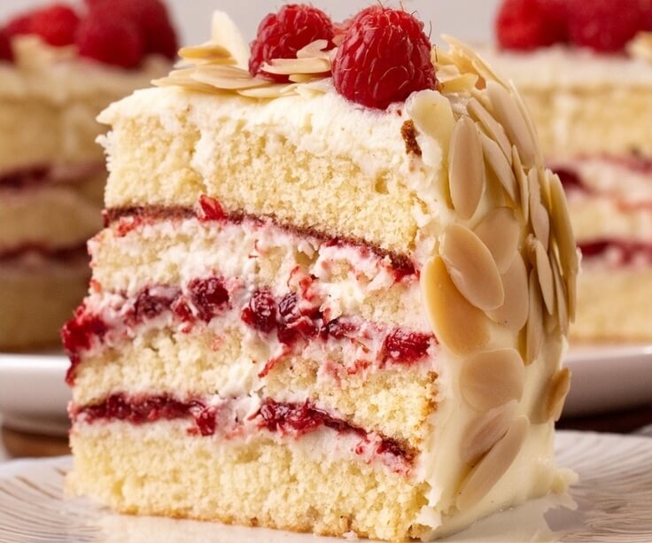 White Chocolate Almond Raspberry Cake