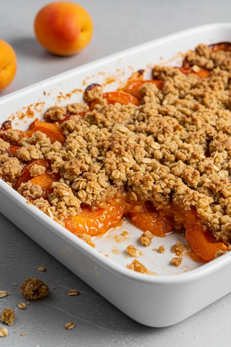 Juicy, golden apricots baked under a buttery oat crumble topping—this comforting dessert is the perfect blend of sweet, tart, and crisp. Serve it warm and bubbling from the oven with a scoop of vanilla ice cream for the ultimate summer indulgence.