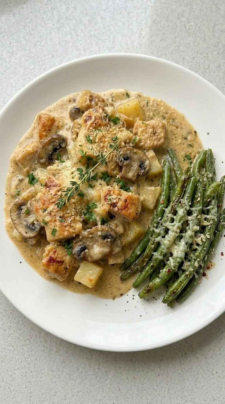Easy Potato Chicken Mushroom Casserole (One-Dish Dinner!)