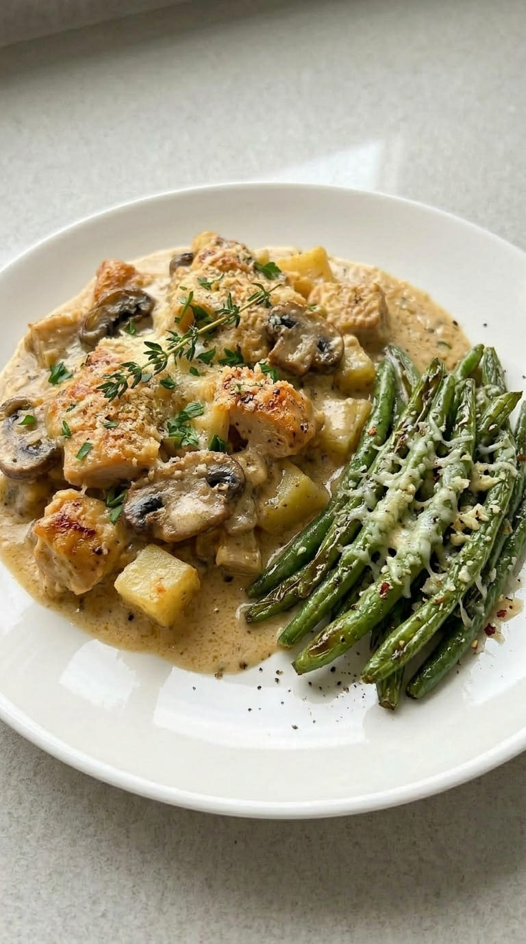 Easy Potato Chicken Mushroom Casserole (One-Dish Dinner!)