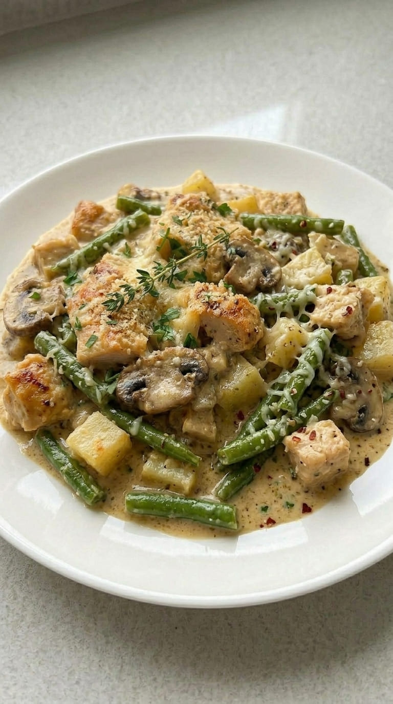 Easy Potato Chicken Mushroom Casserole (One-Dish Dinner!)