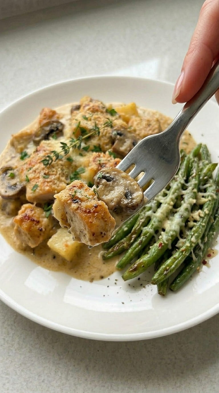 Easy Potato Chicken Mushroom Casserole (One-Dish Dinner!)