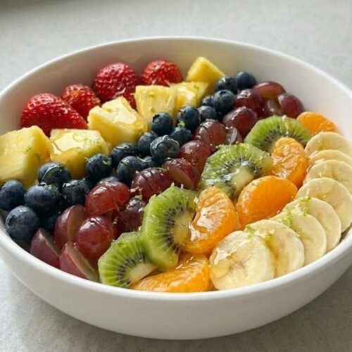 Fresh Rainbow Fruit Salad with Honey Lime Dressing