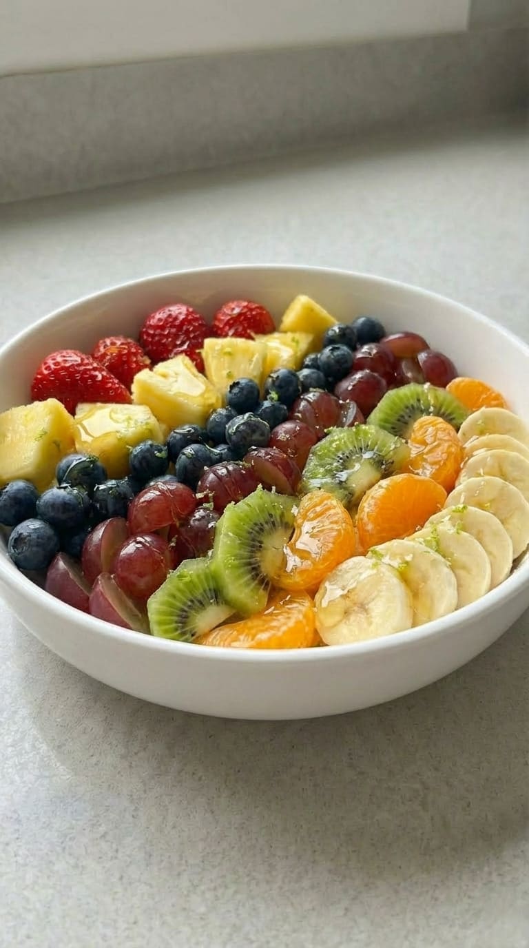 Fresh Rainbow Fruit Salad with Honey Lime Dressing