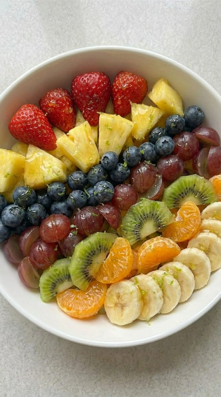 Fresh Rainbow Fruit Salad with Honey Lime Dressing