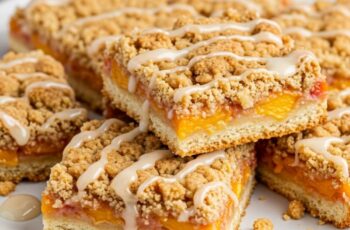 Sweet, juicy peaches baked between layers of buttery cinnamon crumb—these peach crumb bars are a slice of summer in every bite!