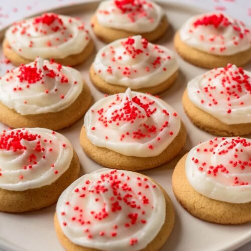 Freshly baked Peppermint Cookies with a cool mint flavor and a touch of sweetness. These are the perfect addition to your holiday dessert table!
