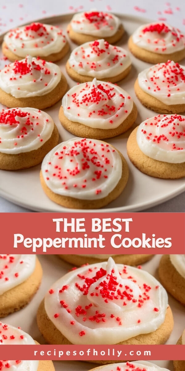 Freshly baked Peppermint Cookies with a cool mint flavor and a touch of sweetness. These are the perfect addition to your holiday dessert table!
