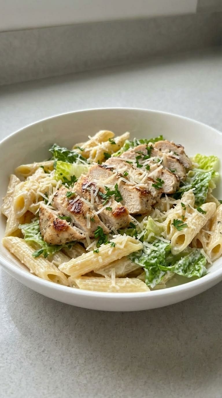 Easy Chicken Caesar Pasta Salad for Lunch or Dinner