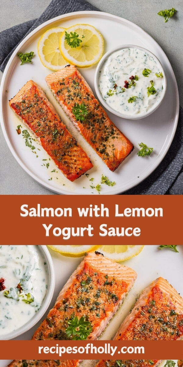 Perfectly pan-seared Salmon with a tangy Lemon Yogurt Sauce, featuring a rich, flaky fillet paired with a creamy sauce made from Greek yogurt, fresh lemon juice, garlic, and herbs. This healthy and flavorful dish is a delightful blend of bright, zesty flavors and savory salmon, making it ideal for a light dinner or special occasion. Serve with roasted vegetables or a fresh salad for a complete, nutritious meal.