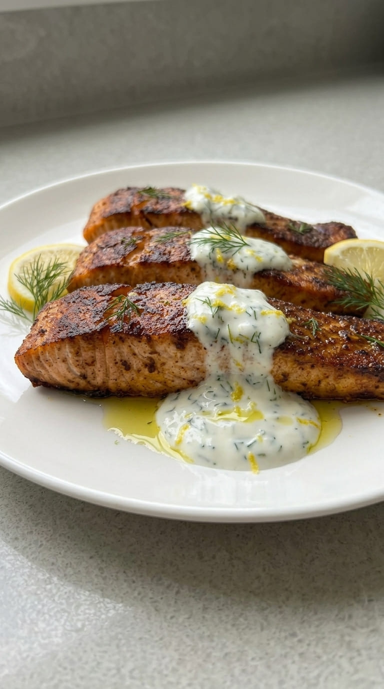 Healthy Spiced Salmon with Tangy Yogurt Sauce