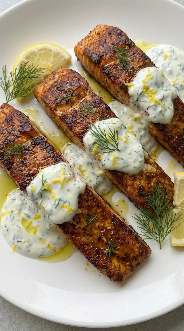 Healthy Spiced Salmon with Tangy Yogurt Sauce